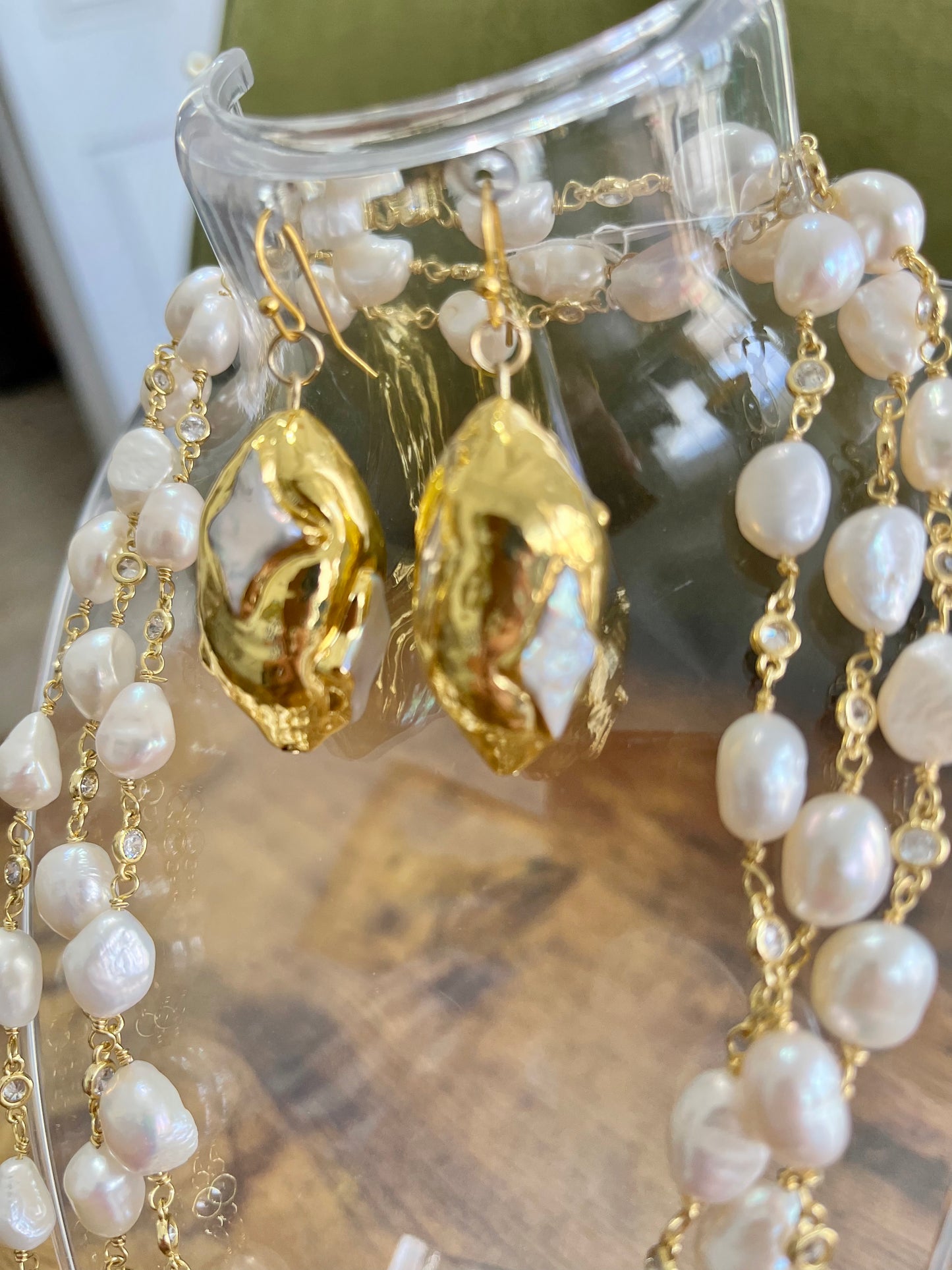 Pearl & Gold Nugget Earrings