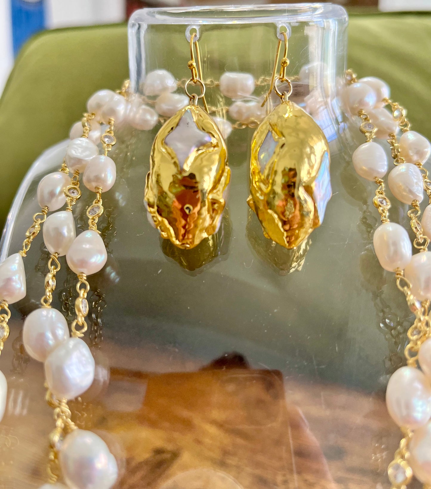 Pearl & Gold Nugget Earrings