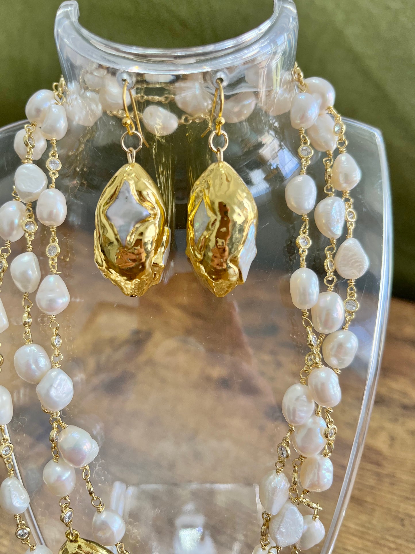 Pearl & Gold Nugget Earrings